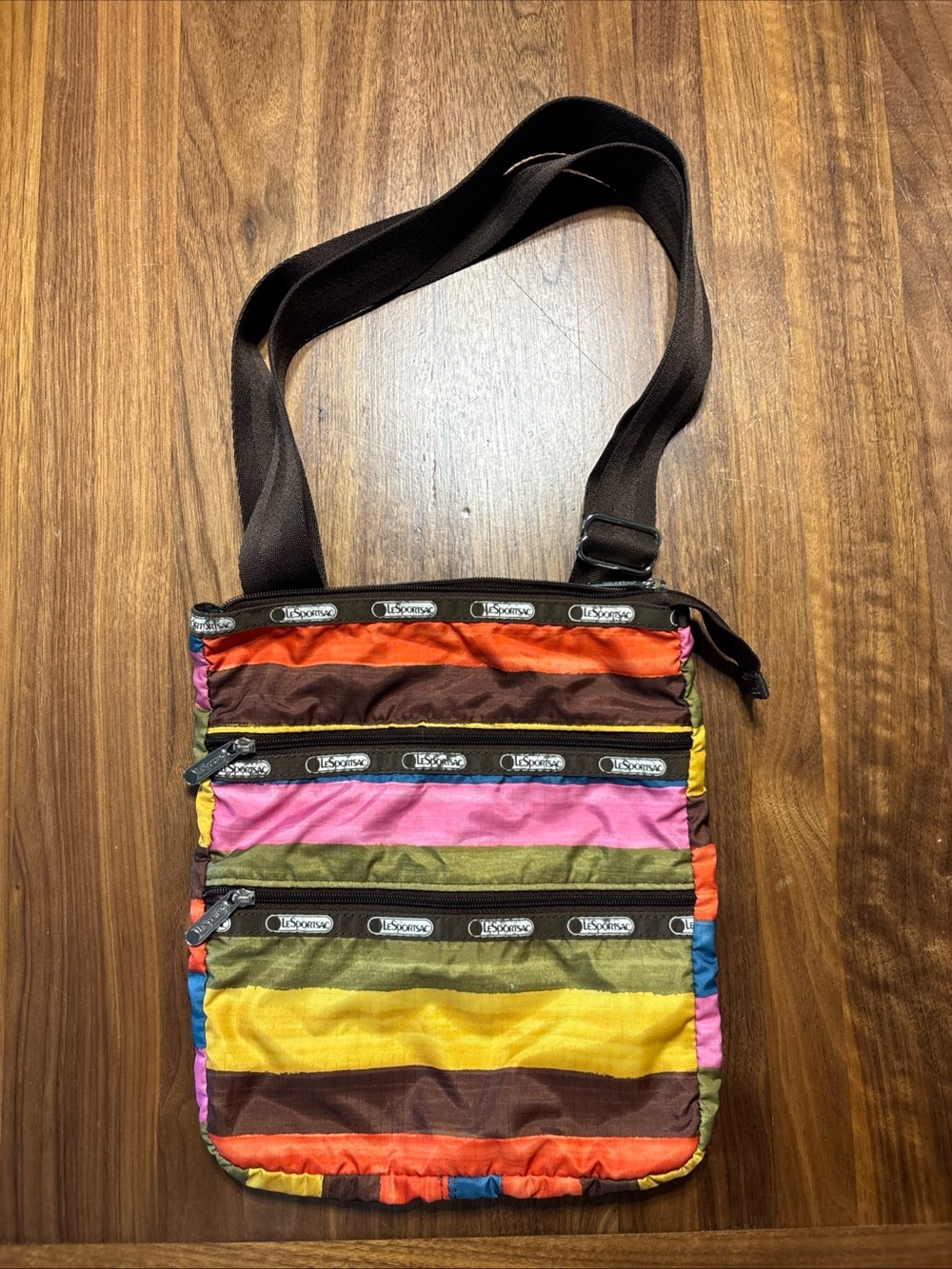 Lesportsac Multicolor Striped Messenger Bag - Brown Strap